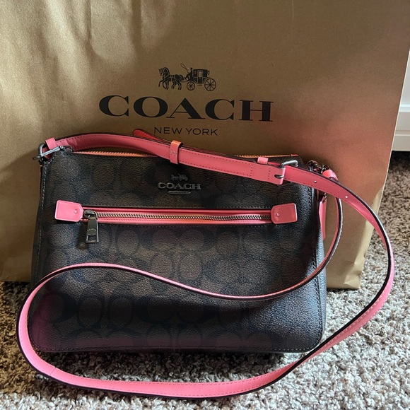Coach Brown, Black & Pink Crossbody Bag with Signature Design - Picture 2 of 7